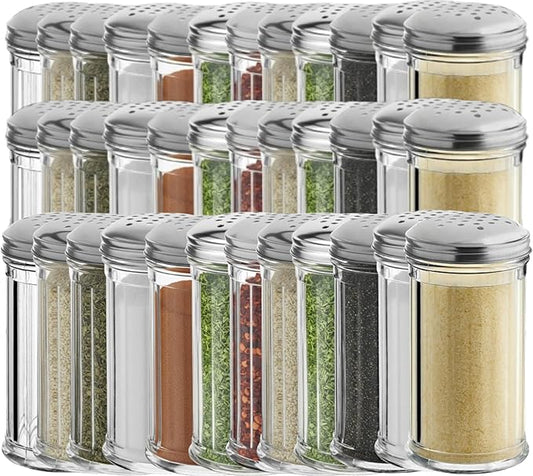 (Pack of 36)12-ounce Plastic Parmesan Cheese Shaker/Red Pepper Shaker with medium Holes Stainless Steel Lid, Clear Plastic sugar/spice dispenser (360 ml) by GEEX DEPOT (36, 12 Oz)